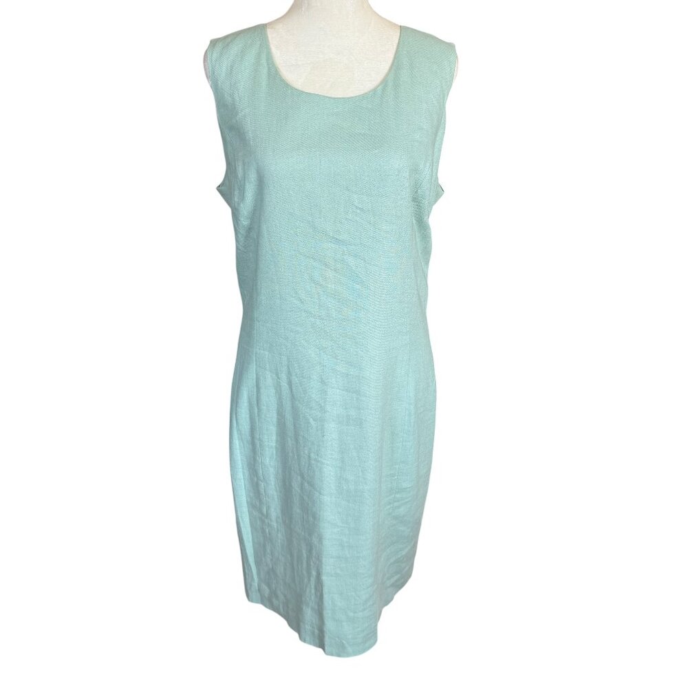 Laura Scott mint green sleeveless fully lined zip sheath linen dress size 14